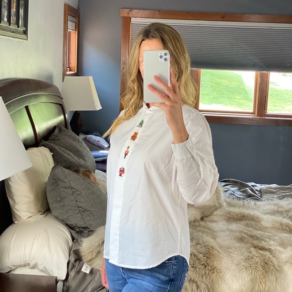 Christmas Button-Down Long Sleeve Blouse, 10 - Picture 3 of 12